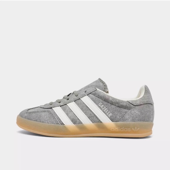 NEW Adidas originals Gazelle indoor canvas casual shoes silver pebble/offwhite 9 - Picture 2 of 15